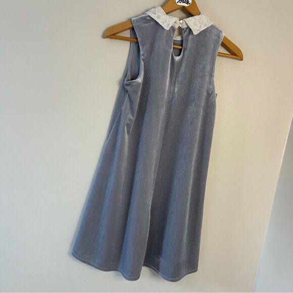 Copper Key Silver Faux Velvet Sleeveless Dress White Lace Collar Girls 14 excell - Picture 8 of 11